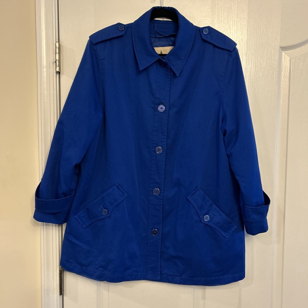 Vntg Misty Harbor Rain Coat Sz 14 Blue Mid-Length Button Trench Removable Liner